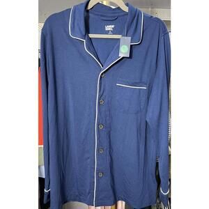 NWT Lands End Pajama Shirt Mens M 38-40 Navy Blue Button Up MSRP $49.95